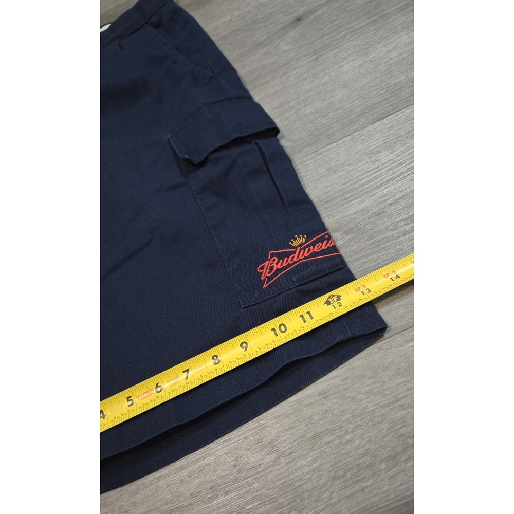 Riverside Budweiser Navy Solid Cargo Shorts Embroidered Pleated Pockets Size 36 - Picture 12 of 12